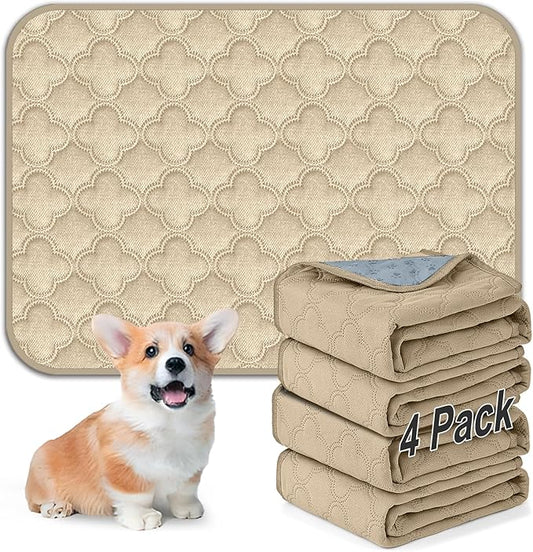 FunFurry Washable Pee Pads for Dogs - 4 Pack Reusable Pee Pads，Waterproof Puppy Pads，Pet Training Pads，Super Absorbent with Dog Paw Shape Non-Slip Backing (Cream, 18" X 24" - 4 Pack)