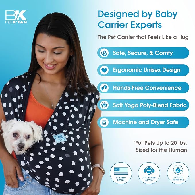 Pet K’tan Anti Anxiety Wearable Cat & Dog Carrier | Hands-Free Front Facing Adjustable Pet Cuddler Sling for Small to Medium Pets & Puppies up to 20 lbs | Pawkadot | Small