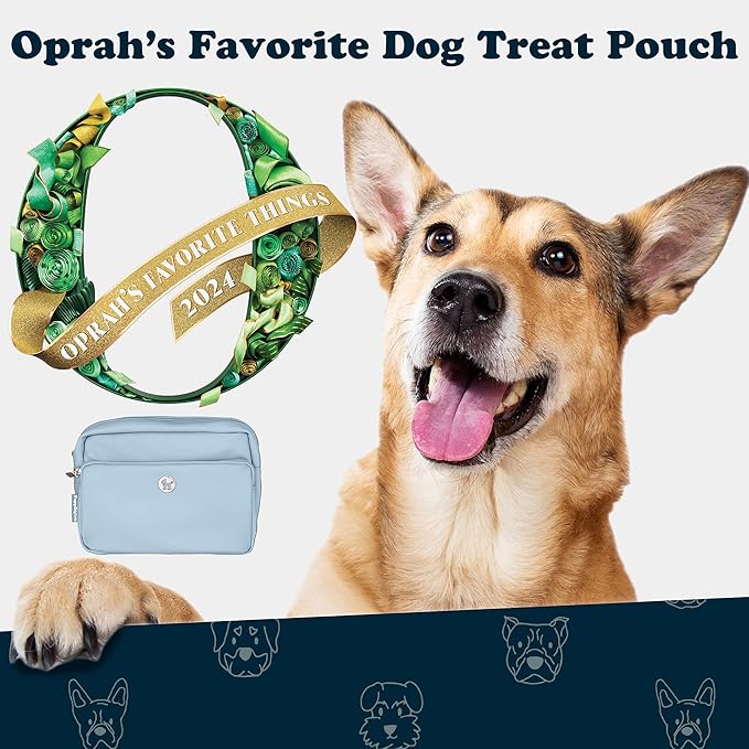 Puppington 3-in-1 Crossbody Dog Treat Pouch for Pet Training - Compostable Poop Bags, Built-In Poop Bag Dispenser, Slow-Feeding Travel Dog Bowl & Reflective Leash - Dog Walking Bag (Ice Blue)