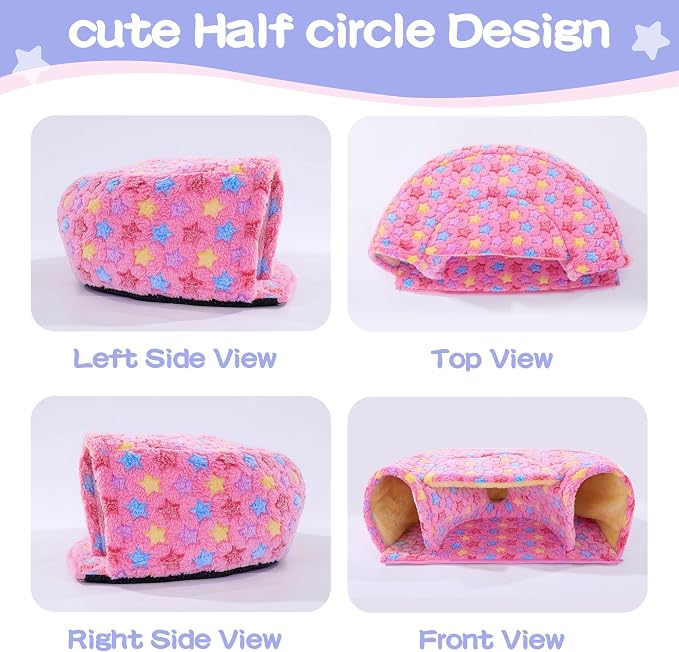 MABOZOO 3 Pack Guinea Pig House Accessories, 2 Cozy Guinea Pig Bed and Hideout Tunnel, Chinchillas Hideout for Hamster, Rabbit, Bunny, Chinchillas (Pink, L)