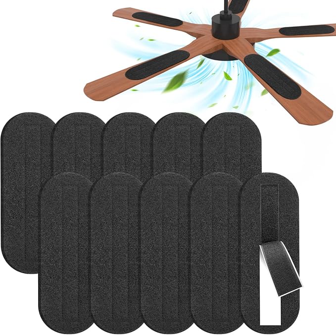 2026 Upgrade 10pcs Ceiling Fan Filters for Blades Easy-Stick Strong Fixity Activated Coconut Carbon Fan Filter for Ceiling Fan, Universal Fan Blade Air Fresh Purifier Cat Litter Box Filter, Black