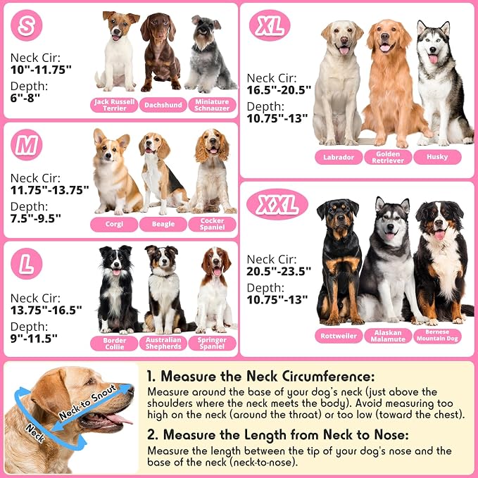 Dog Cone to Stop Licking, Clear Recovery Collar with Detachable Zipper, Sturdy Elizabethan Collar for Large Medium Small Dogs, Soft Adjustable Cone After Surgery Patented, Hot Pink M