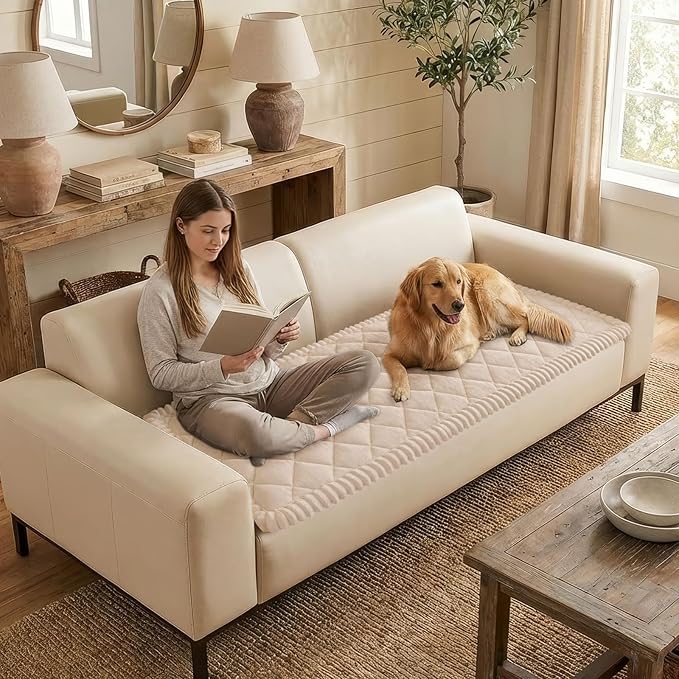 Smiry Couch Cover for Dogs, Non Slip Washable Pet Sofa Protector for Large Dogs, Cats, Fuzzy Plush Sofa Covers Backrest & Armrest, Against Fur, Dirt & Scratch Resistant, Apricot, 20"×24", 2 Pack