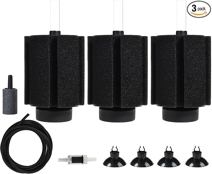 ALEGI Aquarium Sponge Filter 30 Gallon,Quiet Sponge Filter with Air Stone for Betta Fry Shrimp and Small Fish (3 pcs)