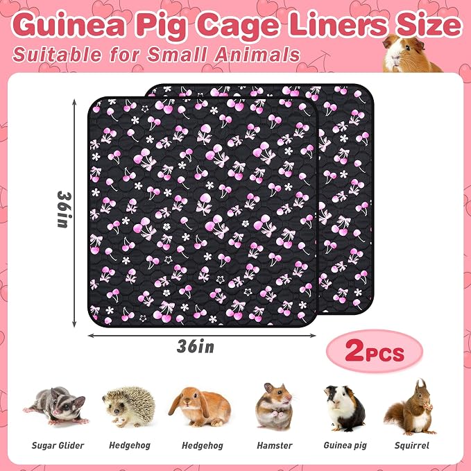2 Pack Waterproof Guinea Pig Cage Liner, 36" x 36" Washable Reusable Guinea Pig Liner, Super Absorbent Leak-Proof Pet Pee Pad Mats for Guinea Pigs Rabbit Chinchilla Bunny Hamster
