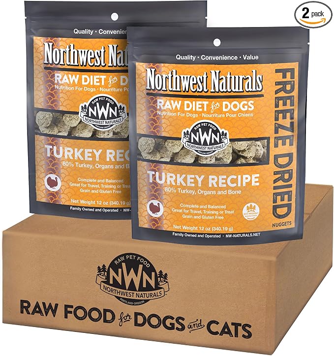 Northwest Naturals Freeze-Dried Turkey Dog Food - Bite-Sized Nuggets - Grain-Free, High-Protein Diet, Human-Grade Pet Food, Limited Ingredients, All Natural, Healthy & Nutritious - 12 Oz (Pack of 2)