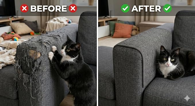 Cat Scratching Mat, Furniture Protector, Self-Adhesive (Nails Included in the Package) (Dark Grey, 15.7 x 39.3 inch)
