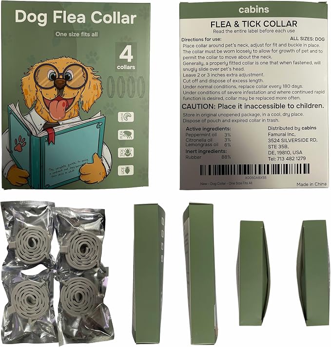 cabins Flea and Tick Prevention for Dogs - Flea Collar - 4 Count - Adjustable