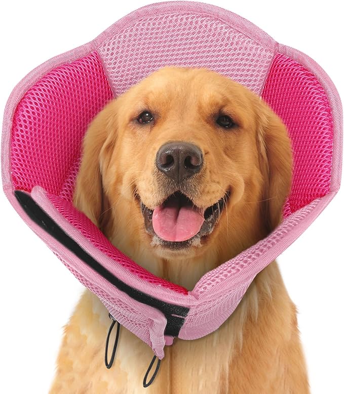 Dog Cones for Large Dogs, Soft Pet Cone Stop Licking After Surgery, Adjustable Pet E-Collar Alternative for Wound Healing, Pink X-Large
