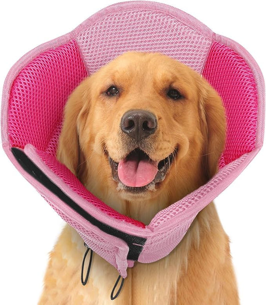 Dog Cones for Large Dogs, Soft Pet Cone Stop Licking After Surgery, Adjustable Pet E-Collar Alternative for Wound Healing, Pink X-Large