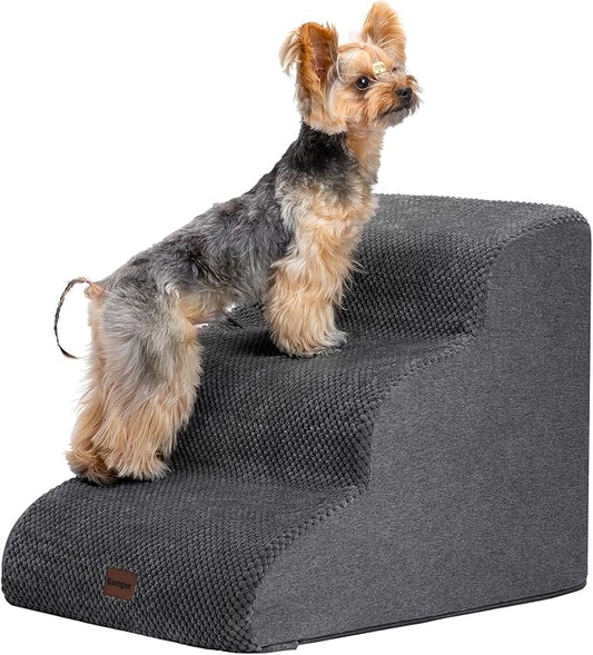 Garnpet Dog Stairs for Couch Sofa and Chair, 3-Step Dog Steps for Small Dogs and Cats, Non-Slip Indoor Pet Step, Dark Grey