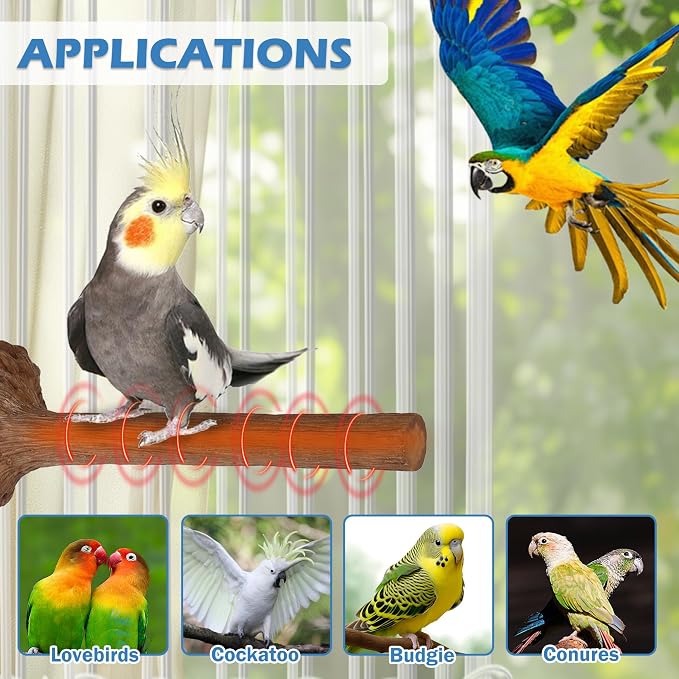 Heated Bird Perch Birdcage Heater Birds Warmer for Cage Adjustable Temperature Winter Birds Heater for Parrots Conure Cockatiels Parakeets Small Bird