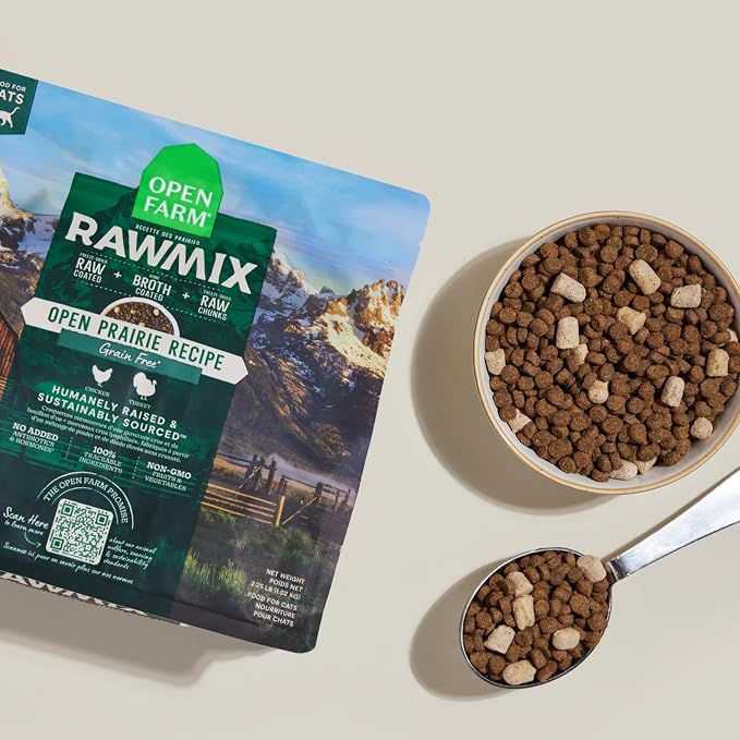 Open Farm, RawMix Dry Cat Food, Protein-Packed Kibble Coated in Bone Broth with Freeze Dried Raw Chunks, for Indoor & Outdoor Cats, Chicken & Turkey Grain-Free Recipe, 2.25lb Bag