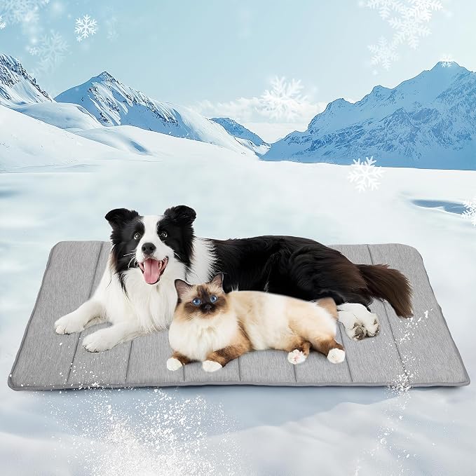 Dog Cooling Mat for Large Dogs – 47"x29" Orthopedic Memory Foam Pad for Summer, Hot Weather & Joint Relief | Washable, Non-Slip Crate Mat for Senior Dogs, Travel & Home(Grey)