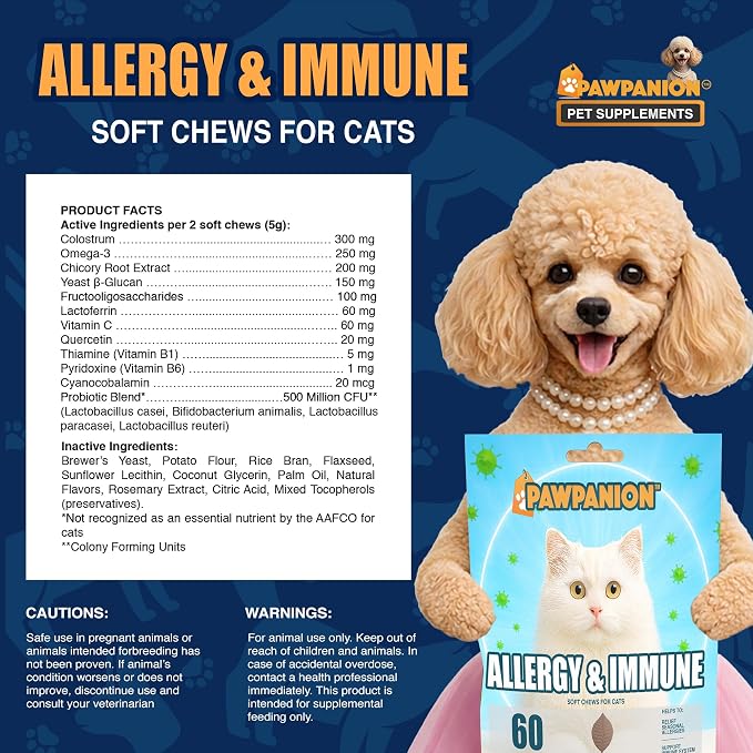 Allergy Soft Chews for Cats Itchy Skin Relief 60 Count