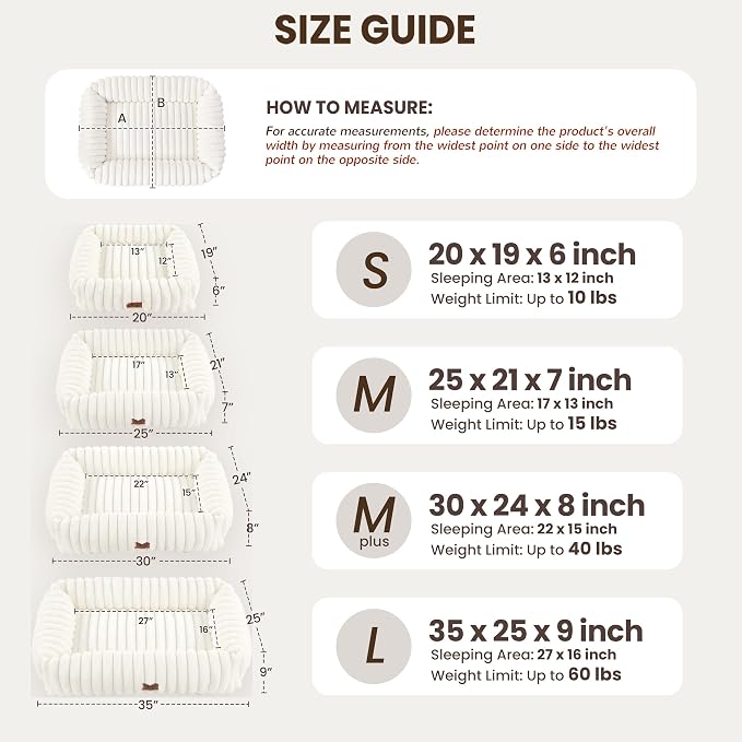 Dog Beds Large Sized Dog,Rectangle Orthopedic Pet Bed for Large Dog, Comfort Fluffy Memory Foam Dog Beds with Anti-Slip Bottom,Cream(35x25x9inchs)