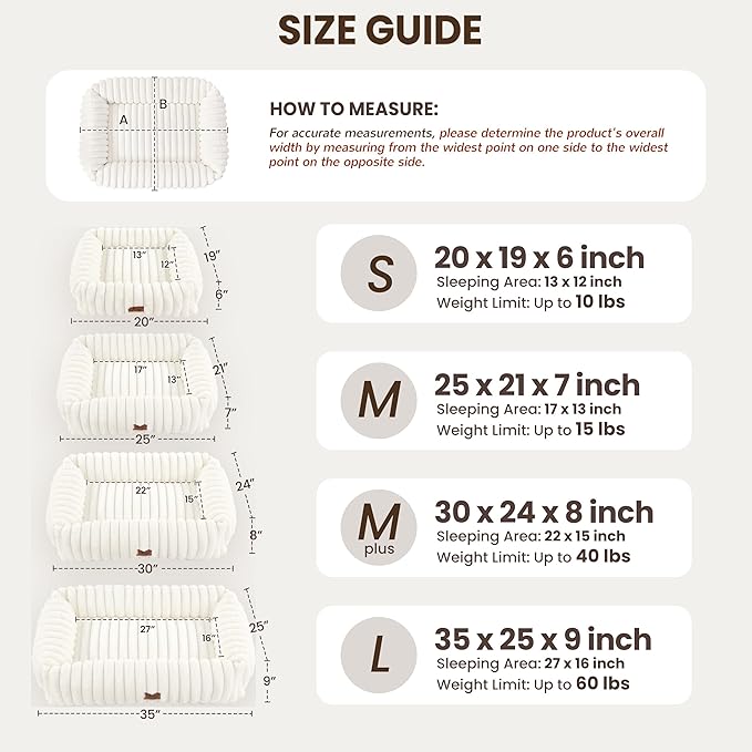 Dog Bed Medium Size Dog, Rectangle Orthopedic Pet Bed for Car and Indoor, Comfort Fluffy Memory Foam Dog Beds with Anti-Slip Bottom, Cream(30x24x8inchs)