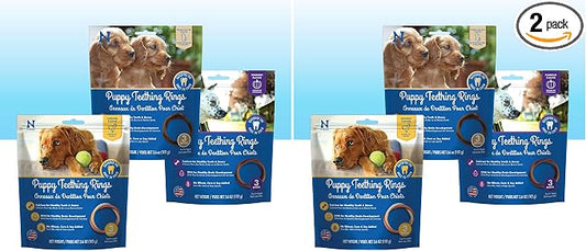 N-Bone Puppy Teething Rings Bag Variety Pack, Chicken & Pumpkin & Peanut Butter Flavor,10.8-oz, 9 Rings, 3 Count (Pack of 2)