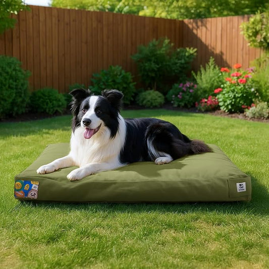 Sytopia 36 Inch Canvas Indestructible Outdoor Dog Bed for Large Dogs, Chew Proof Dog Bed with Waterproof Machine Washable Removable Cover, Durable Indoor Patio Pet Pad for Crate, Green
