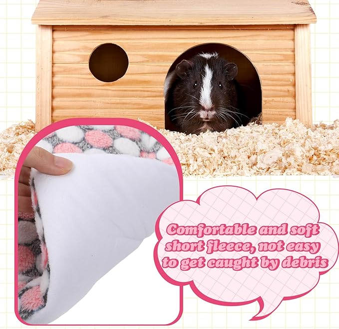Tudomro 10 Pcs Guinea Pig Bed Mat with Cleaning Dustpan Brush 15" x 11" Animal Bedding Fleece Bunny Sleeping Pad for Small Dogs Cats Rats Hedgehogs Ferrets Hamster Indoor(Dots Star)