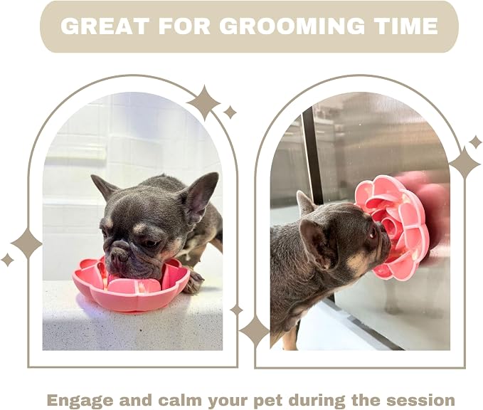 Hanara Sillicone Slow Feeder Dog Bowls & Lick Mat with Suction Bottom | Rose Petals Design | Promotes Better Digestion, Prevent Choking | Dish Washer Safe | Great Size for All Breed (Sage Green)