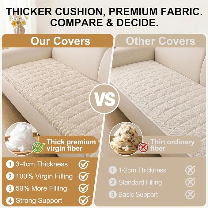 Smiry Couch Cover for Dogs, Non Slip Fuzzy Pet Sofa Covers Washable for 3 Cushion Couch, Soft Thick Furniture Protector for Cats Dogs, Against Fur, Dirt, Scratch Resistant (Apricot, 27.6" x 82.7")