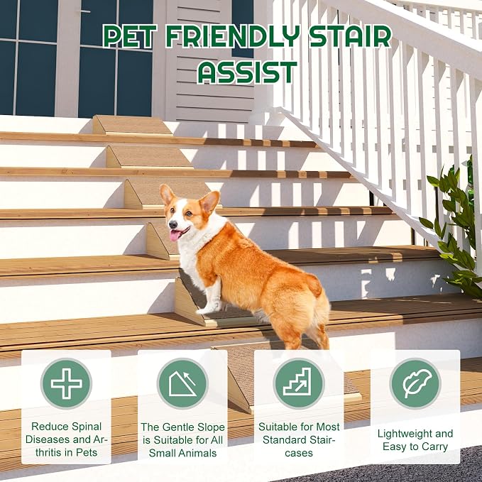 TIMHAKA Dog Ramp for Stairs, Non-Slip Dog Stairs, Low-Angled Pet Ramps for Small, Medium Dogs & Cats, Step and Stair Assist for Injured and Older Pets, 2 Pack