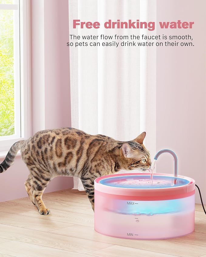 Pink Cat Water Fountain and 12 Carbon Filters + 12 Sponges, Multiple Filtration, Meets 8 Days of Drinking Water and 6-12 Months of Replacement Needs, Worry-Free Travel