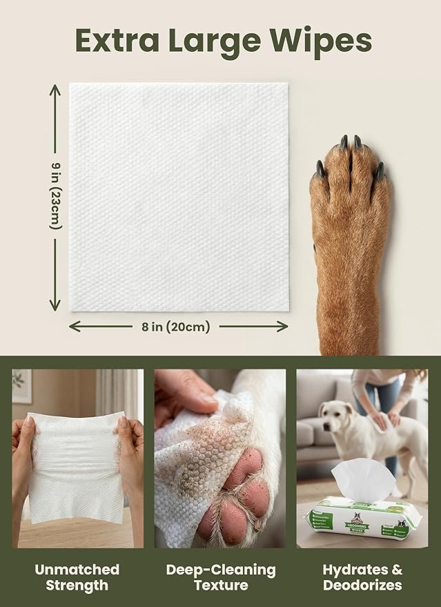 Pogi’s Dog Wipes – Hypoallergenic Pet Wipes for Paws, Body & Butt – Cleaning & Hydrating, Fragrance Free, 120 Count