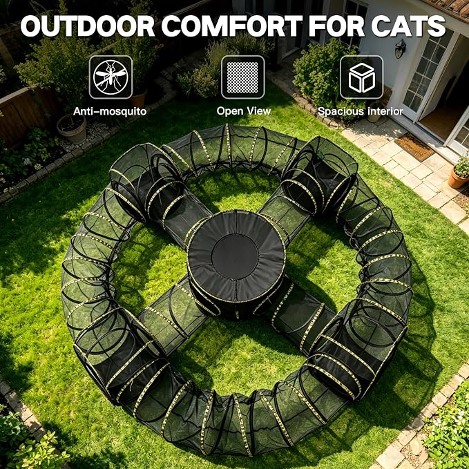 CypherX 13-in-1 Extra Large Catio Outdoor Cat Enclosure, 2-Tier Pop Up Cat Tents with Tunnels for Large Cats, Pet Tower Playpen House, Heavy Duty Outside Mesh Playground for Multiple Pets, Camo