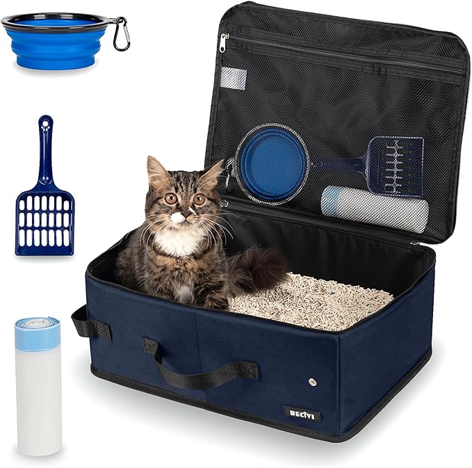 Portable Cat Travel Litter Box with Lid and 10 Pcs Disposable Liner Bags,Dog Purse Carrier for Small Dogs Cats Rabbits Up to 13lbs