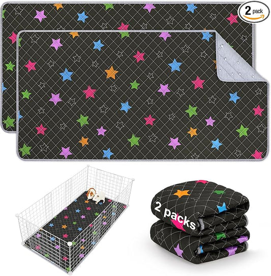 Bienbee Guinea Pig Bedding, 2 Pack 47" x 24" Reusable Guinea Pig Cage Liner Waterproof and Absorbent Small Animal Bedding Washable Guinea Pig Pee Pads for Small Pet Hamster Rabbit Squirrel, Black