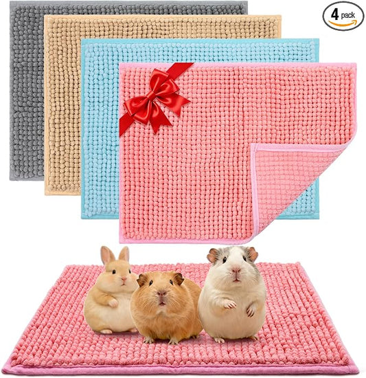Guinea Pig Cage Liner, 4 PCS Washable Guinea Pig Bedding Fleece Mat, Reusable Pee Pads Mat for Small Animals, Reusable Bunny Rabbit Cage Liner Hamster Chinchilla Cage Accessories 16x12 Inch