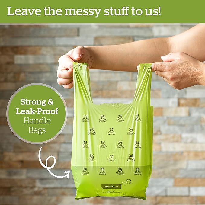 Pogi's 300 Dog Poop Bags w/Handles and 100 Plant-based Green Tea Leaf Scented Grooming Wipes Bundle