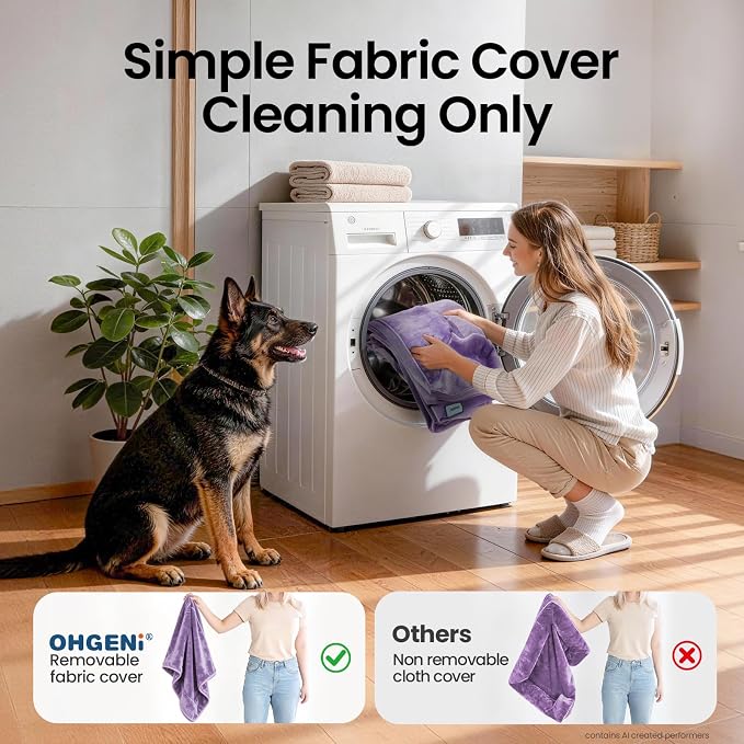 OhGeni Orthopedic Dog Bed Couch Big Cat Sofa for Extra Large Sized Pets with Memory Foam, Machine-Washable Waterproof Removable Cover, Soft Comfortable Fabric, 44-inch (Purple)