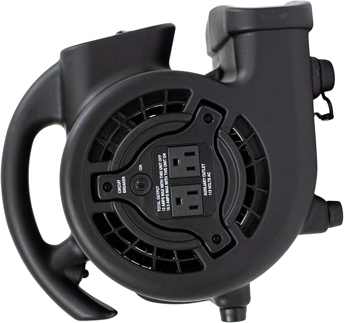 XPOWER P-80A Mini Mighty 138 W 600 CFM Centrifugal Air Mover, Carpet Dryer, Floor Fan, Blower, Stackable, Daisy Chain, for Water Damage Restoration, Janitorial, Plumbing, Home Use, Black