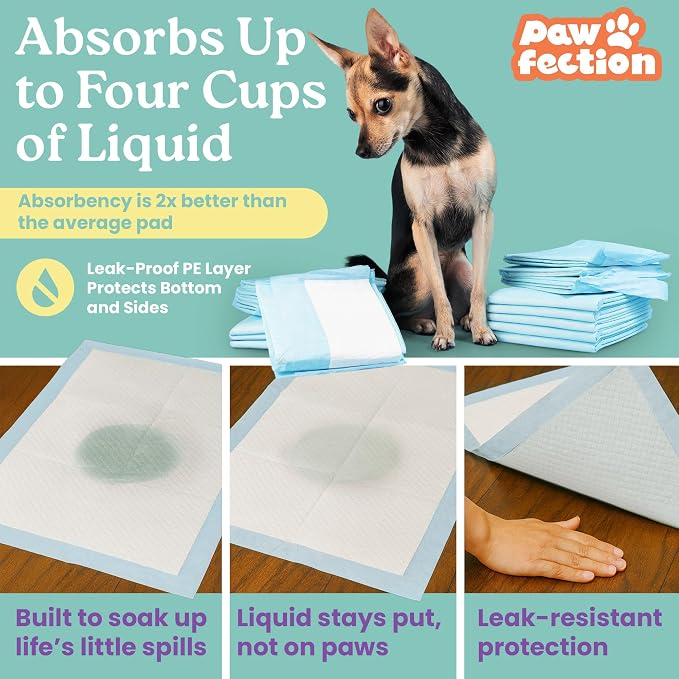 23.6" x 29.5" Unscented Puppy Pads – 6-Layer Absorbent Design – Holds up to 4 Cups of Liquid – Leak Proof & Tear Resistant for Indoor or Travel Crate Use – 120 Count Pee Pads for Dogs