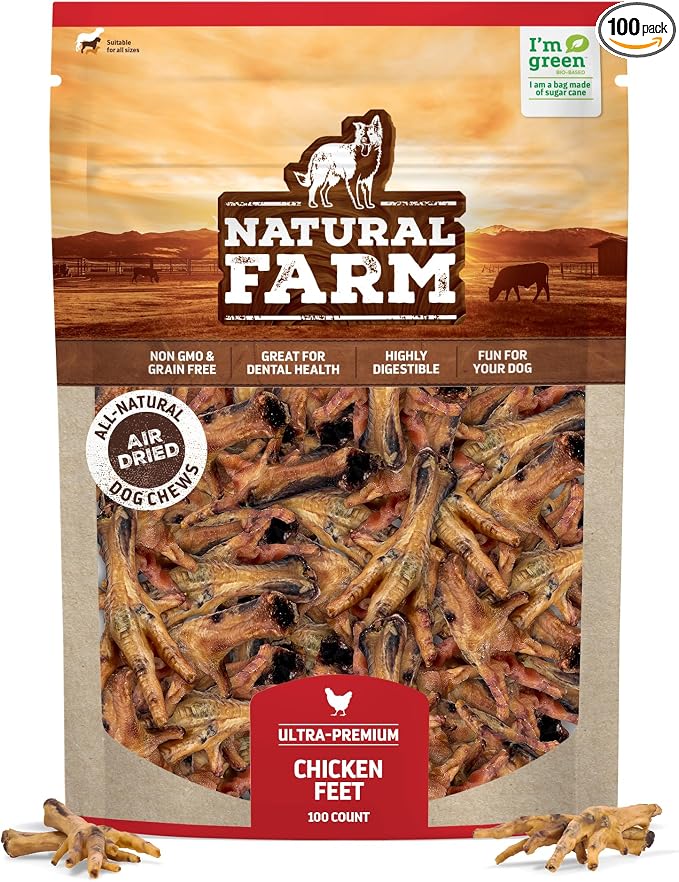 Natural Farm Nail-Free Chicken Feet Dog Treats (100 Pack), 100% Free-Range Air Dried Chicken Feet, No Nails, Fully Digestible, High Protein, Low Calorie, Joint Support, Single Ingredient