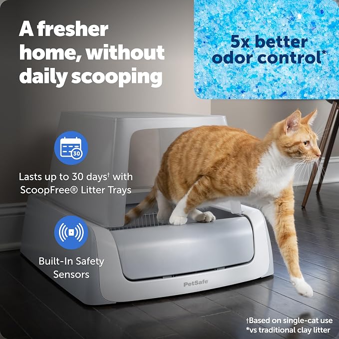 PetSafe ScoopFree Crystal Pro Legacy Self-Cleaning Automatic Cat Litter Box - Front-Entry Motion-Sensing Cat Box with Integrated Health Counter - Includes 1 Disposable Crystal Litter Tray