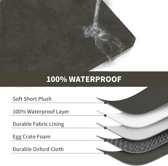Comfort Dog Bed for Small Dogs & Cats, Waterproof Dog Crate Mat Orthopedic Egg Crate Foam with Washable Removable Cover, Coffee