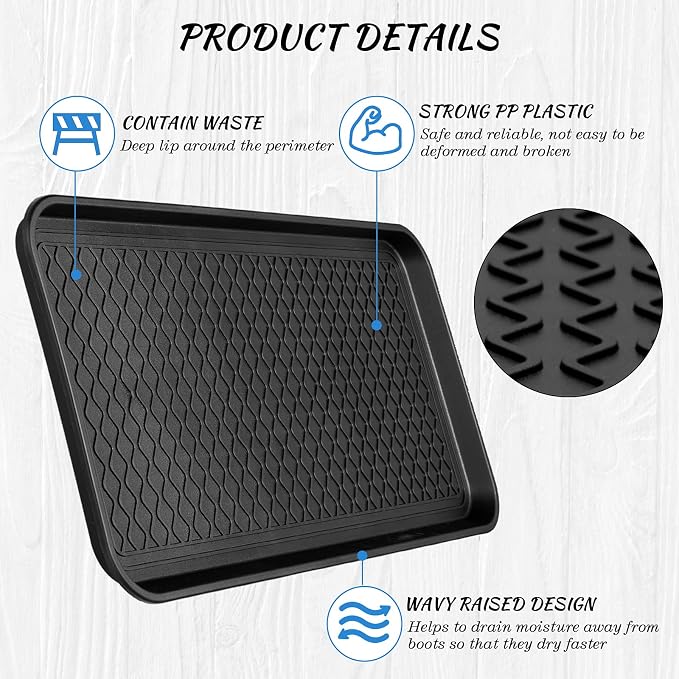 4 Pieces Shoe Tray for Entryway, Waterproof Boot Tray Shoe Mat Multi-Purpose Dog Cat Bowl Mat Pet Food Tray Boot Mat for Entryway Indoor Outdoor Floor Protection (Black, 24 x 16 x 1.2 Inch)