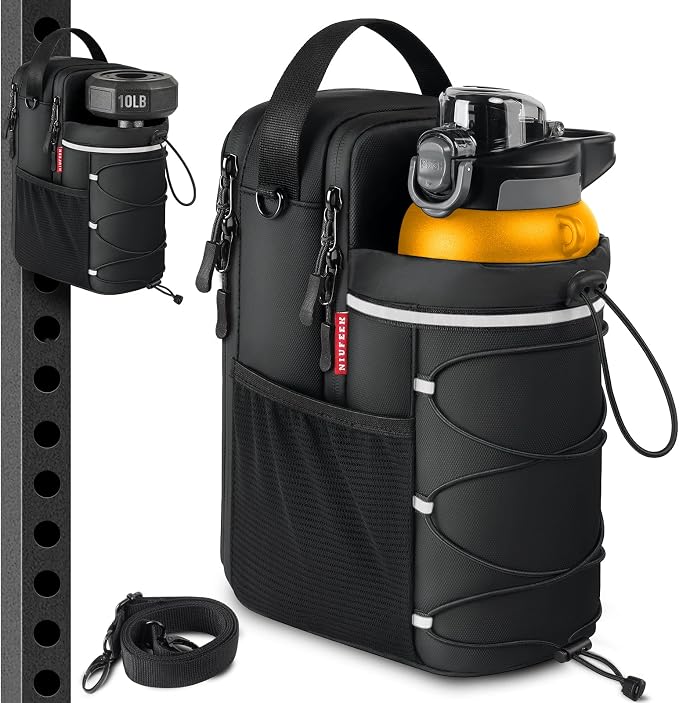 Magnetic Gym Bag 25-64oz Water Bottle Holder with 4 Strong Magnets, Crossbody Sling Water Bottle Carrier with Phone Pocket for Men Women, Gym Accessories for Workout Fitness Hiking Travel Camping