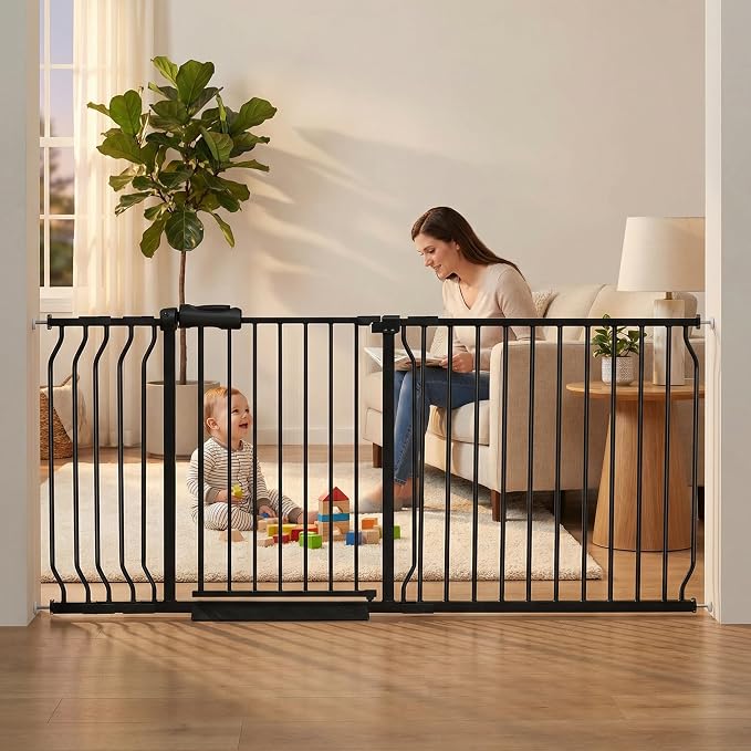 HOOEN 30" Tall Extra Wide Baby Gates 67 to 71.5 Inch Large Long Pressure Mounted Dog Gate for Doorways Stairs Child Safety Gates Tension Baby Gate Indoor Walk Through Gate for Kids or Pets