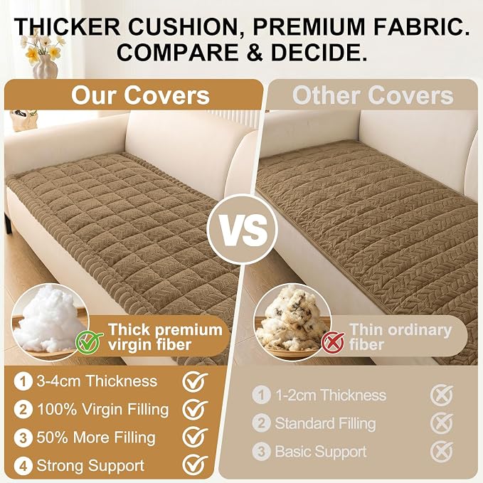 Smiry Couch Cover for Dogs, Non Slip Fuzzy Pet Sofa Covers Washable for 3 Cushion Couch, Soft Thick Furniture Protector for Cats Dogs, Against Fur, Dirt, Scratch Resistant (Mocha Brown, 27.6"x88")