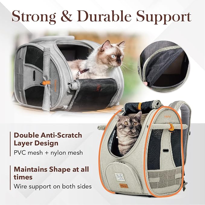 ibiyaya - Adventure Cat Carrier Backpack - Airline Approved Cat Backpack for Cats or Pets Under 19 Pounds - Ventilated Cat Backpack with Safety Tether, for Travel, Hiking, and Outdoor Use - Gray