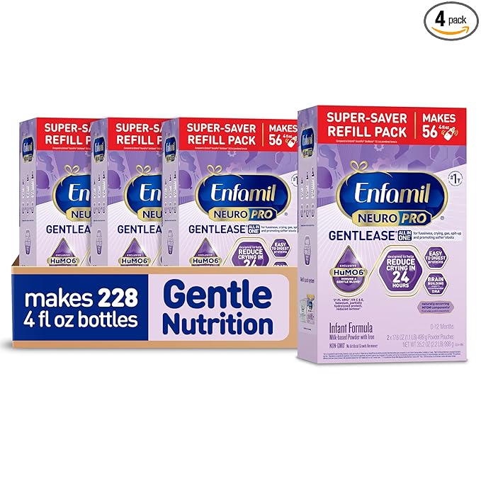 Enfamil NeuroPro Gentlease for Easing Fussiness, Crying, Gas, Spit-up in 24 Hrs, Smaller Proteins for Easy Digestion, Brain Supporting DHA, Prebiotic Blend, HuMO6*, Baby Formula, 35.2 Oz (Pack of 4)