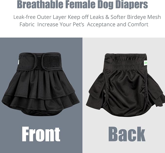 wegreeco Dog Diapers Female (3 Pack), Highly Absorbent Dog Diapers for Female Dogs, Washable in Heat, Incontinence, or Excitable Urination (Black, Small)