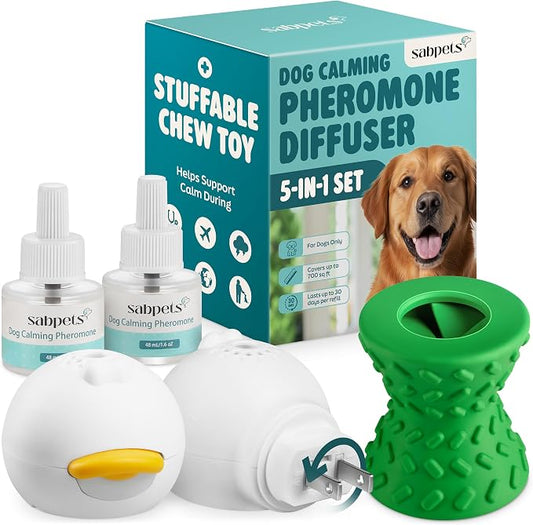 Dog Calming Diffuser Kit Pheromone Plug-in for Dogs, Helps Reduce Pee Accidents, Barking & Separation Anxiety – 2 Diffusers + 2 Refills + Toy | Mess-free support for home routines