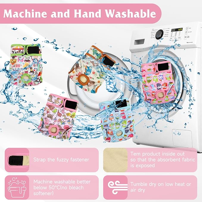 Dog Diapers Female 5pcs,Reusable Dog Doggie Puppy Doggy Diapers Female, Period Panties in Heat, Owl, Large
