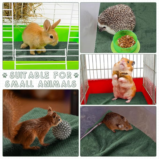 VitalCozy 10 Pcs Guinea Pig Cage Liners Washable Rat Bedding for Guinea Pigs Controlling Absorbent Waterproof Pee Pads Blanket for Rabbits Hamster Small Animal Chinchilla(Grid,14x28 Inch,Dark Green)